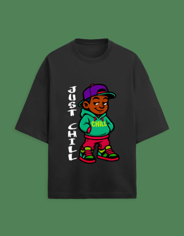 Unisex Drop Shoulder T-Shirt with Cool Just Chill Graphic Design